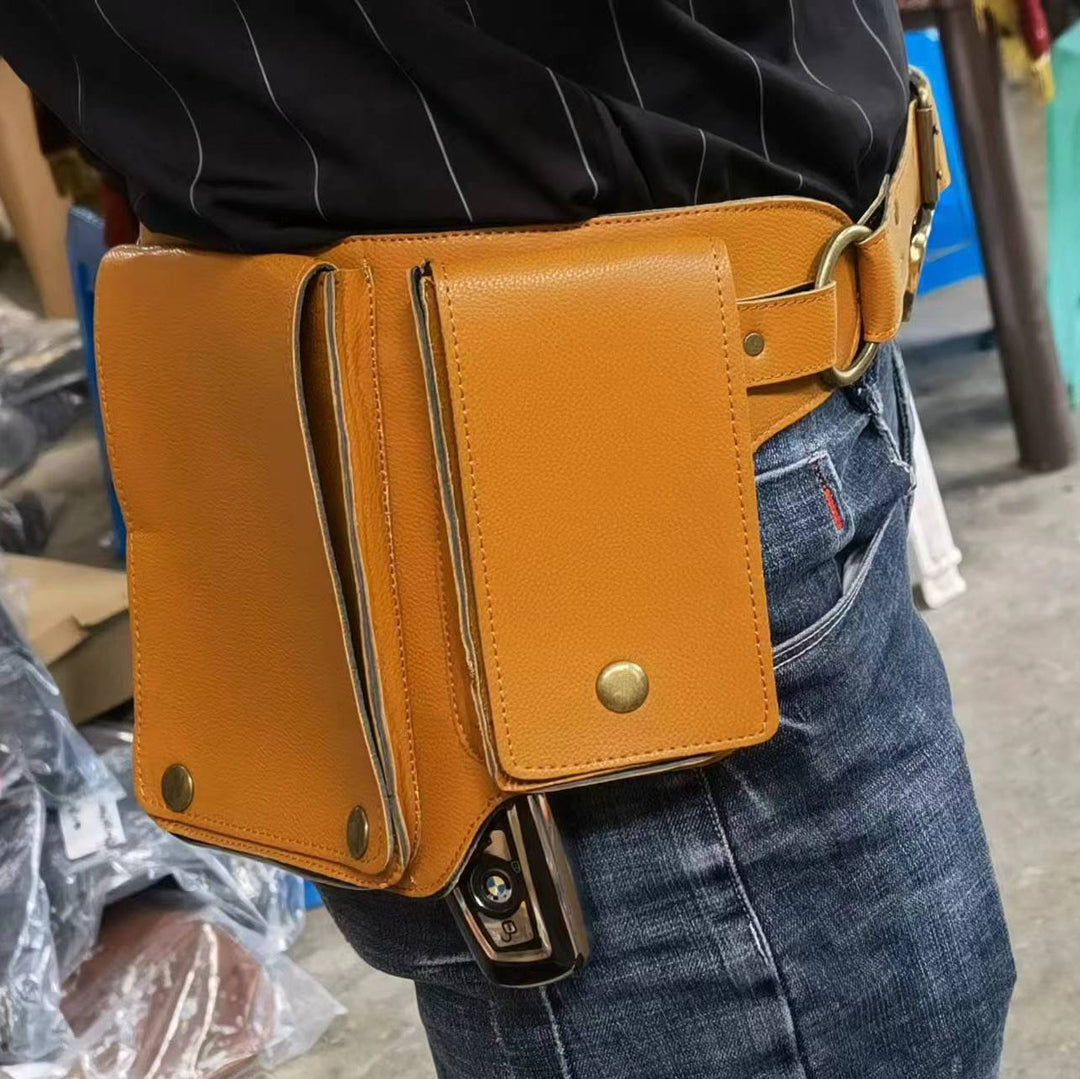 Unisex Retro Phone-Storage Button Leather Belt Bag - Yellow - image 5