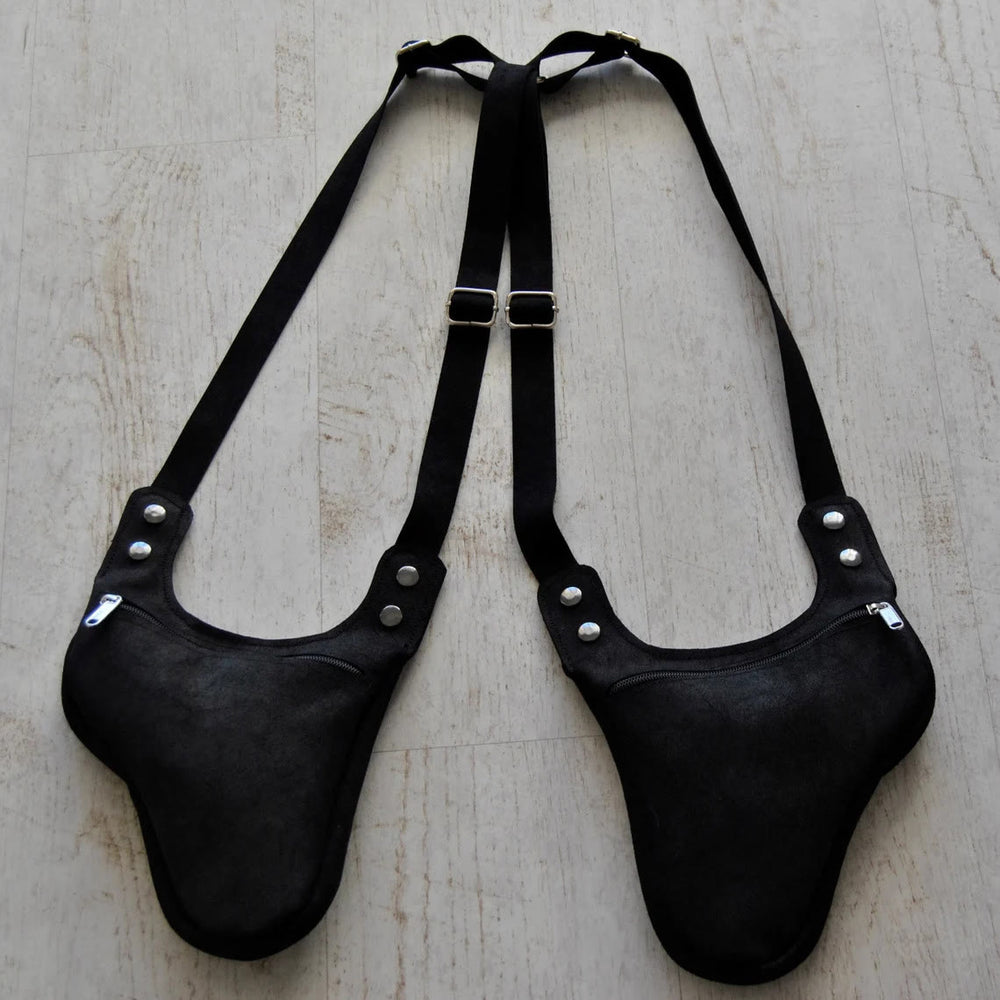 Retro Men's Adjustable Strap Underarm Zipper Shoulder Bag - Black - image 2