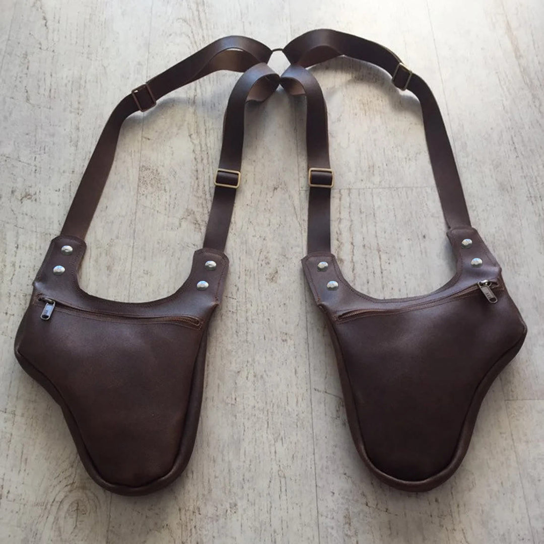 Retro Men's Adjustable Strap Underarm Zipper Shoulder Bag - Coffee - image 4