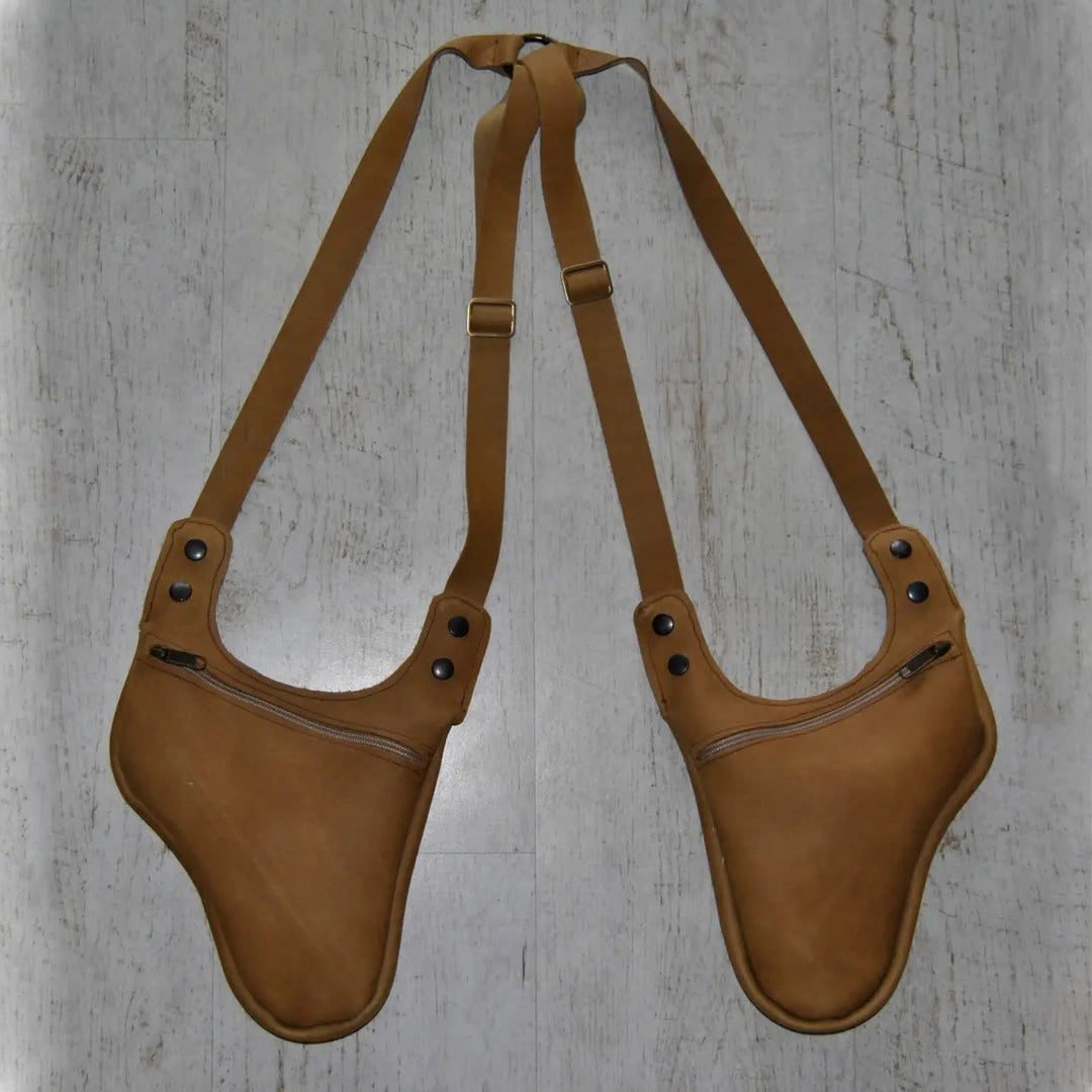 Retro Men's Adjustable Strap Underarm Zipper Shoulder Bag - Light Brown - image 5