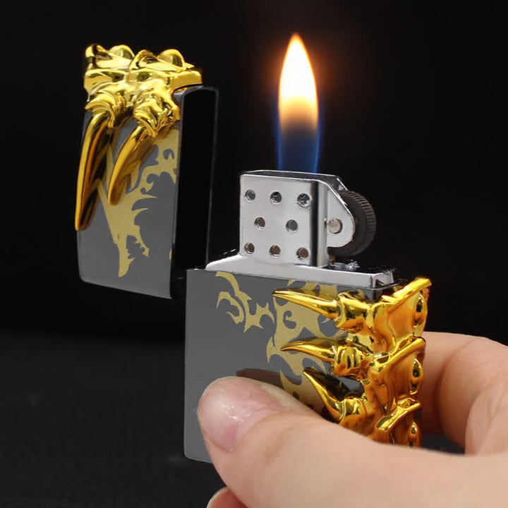 Stereoscopic Dragon Backbone Relief Refillable Butane Lighter - Ice Black - image 0