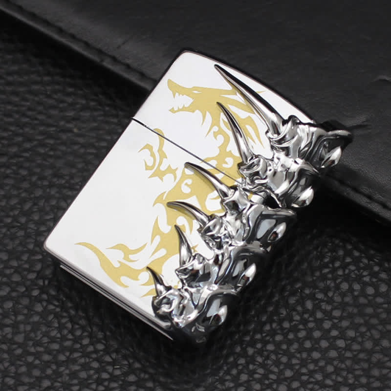 Stereoscopic Dragon Backbone Relief Refillable Butane Lighter - Silver - image 9