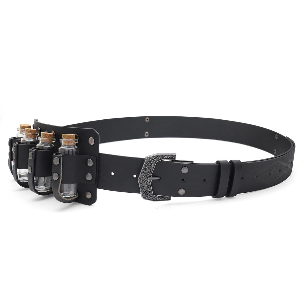 Halloween Cosplay Prop Viking Belt With Four Alchemy Bottles - Black - image 2