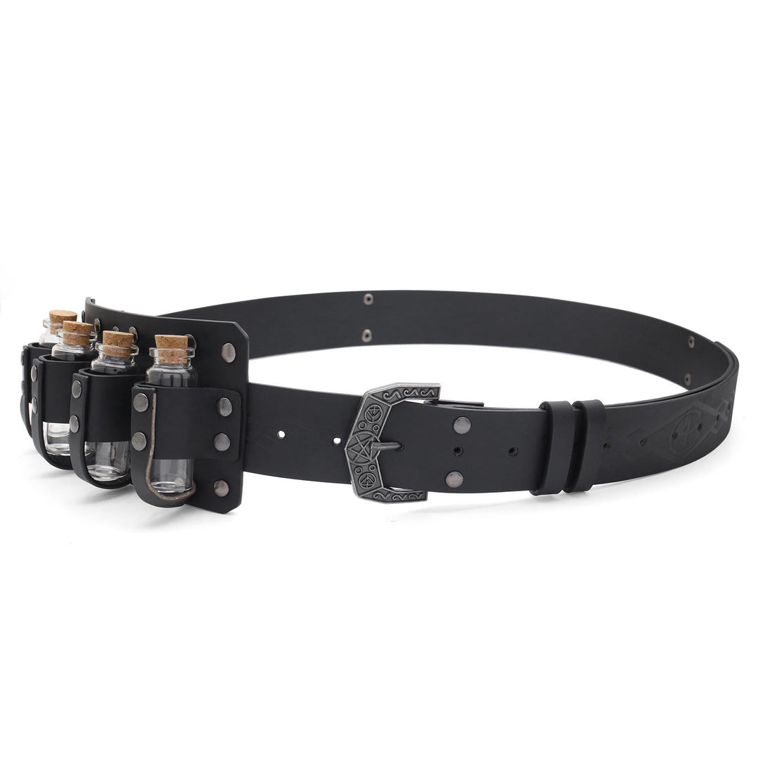 Halloween Cosplay Prop Viking Belt With Four Alchemy Bottles - Black - image 2