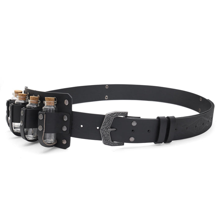 Halloween Cosplay Prop Viking Belt With Four Alchemy Bottles - Black - image 2