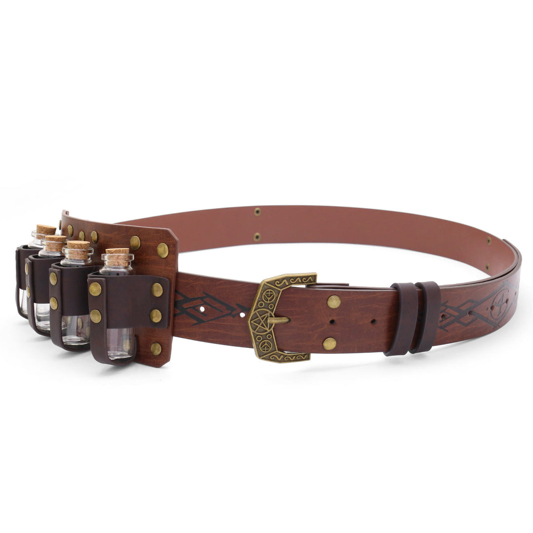 Halloween Cosplay Prop Viking Belt With Four Alchemy Bottles - Brown - image 1