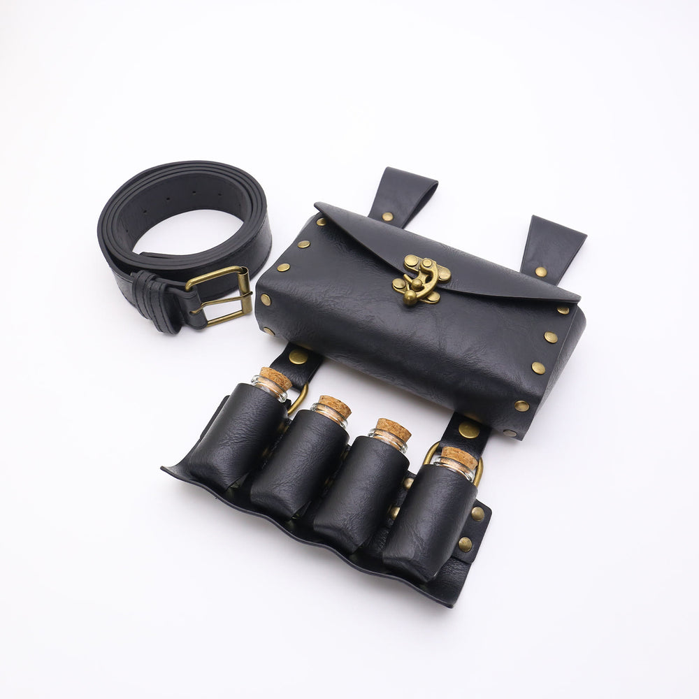Halloween Cosplay Prop Magic Bottle Waist Pack Viking Belt 3 Pcs - Black - image 2