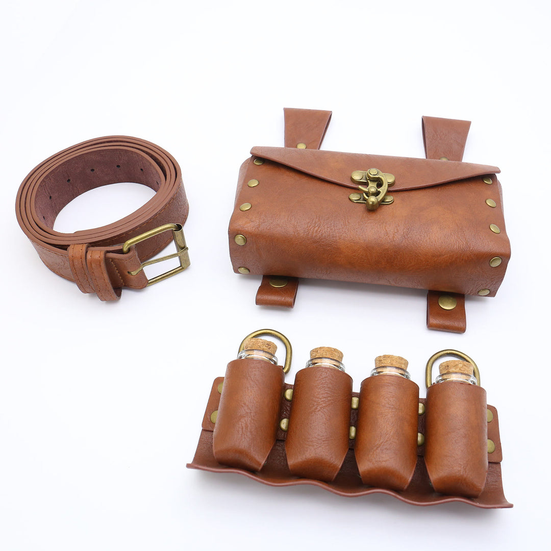 Halloween Cosplay Prop Magic Bottle Waist Pack Viking Belt 3 Pcs - Brown - image 3