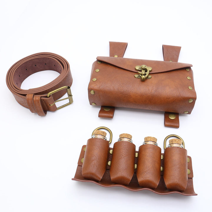Halloween Cosplay Prop Magic Bottle Waist Pack Viking Belt 3 Pcs - Brown - image 3