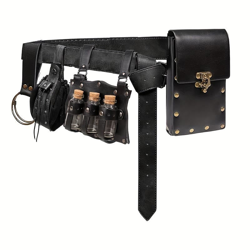Halloween Cosplay Magic Bottle Waist Bag Wallet Belt Set - 5 Pcs - Black - image 3