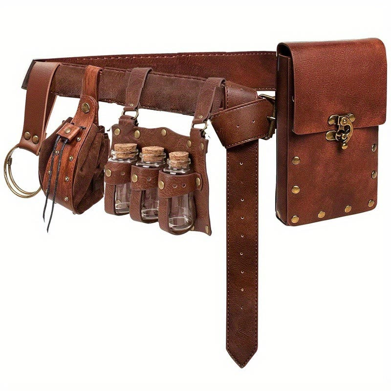 Halloween Cosplay Magic Bottle Waist Bag Wallet Belt Set - 5 Pcs - Brown - image 1