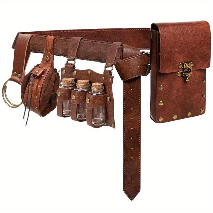 Halloween Cosplay Magic Bottle Waist Bag Wallet Belt Set - 5 Pcs - Brown - image 1