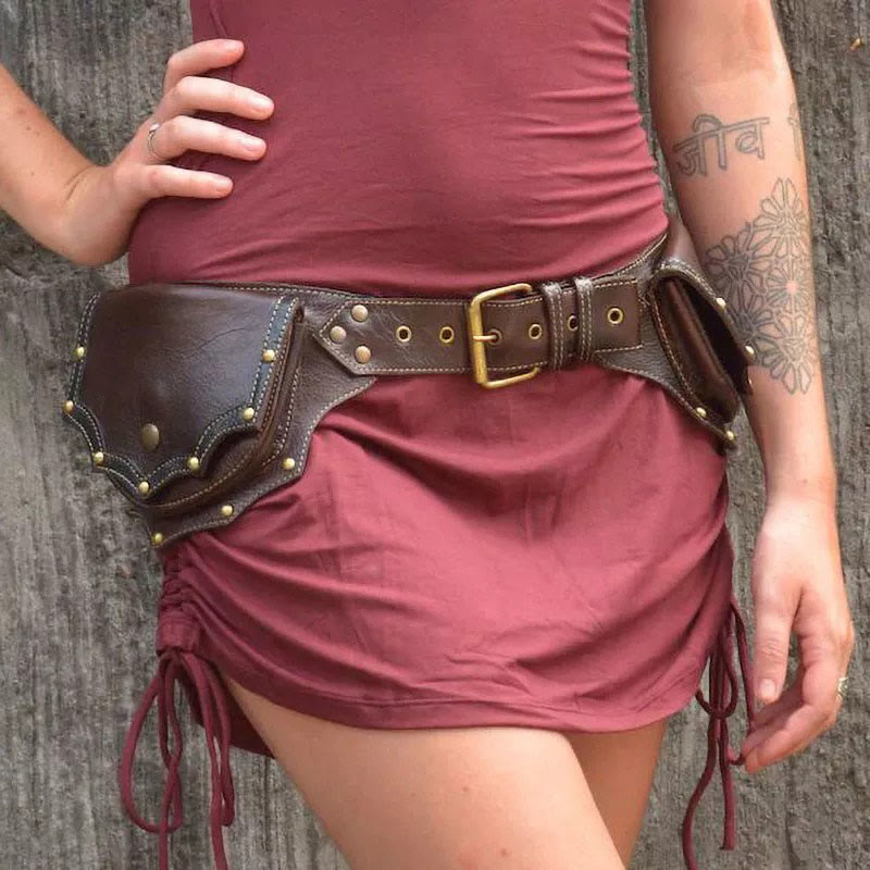Retro Multi-Pocket Portable Wallet Viking Belt Bag - Dark Brown - image 6