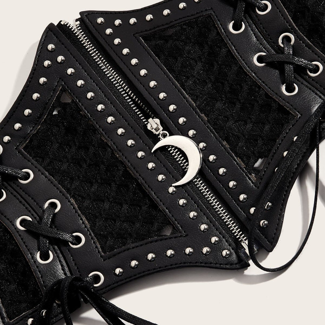 Black Fashion Strap Zipper Mesh Women's Corset Belt - image 3