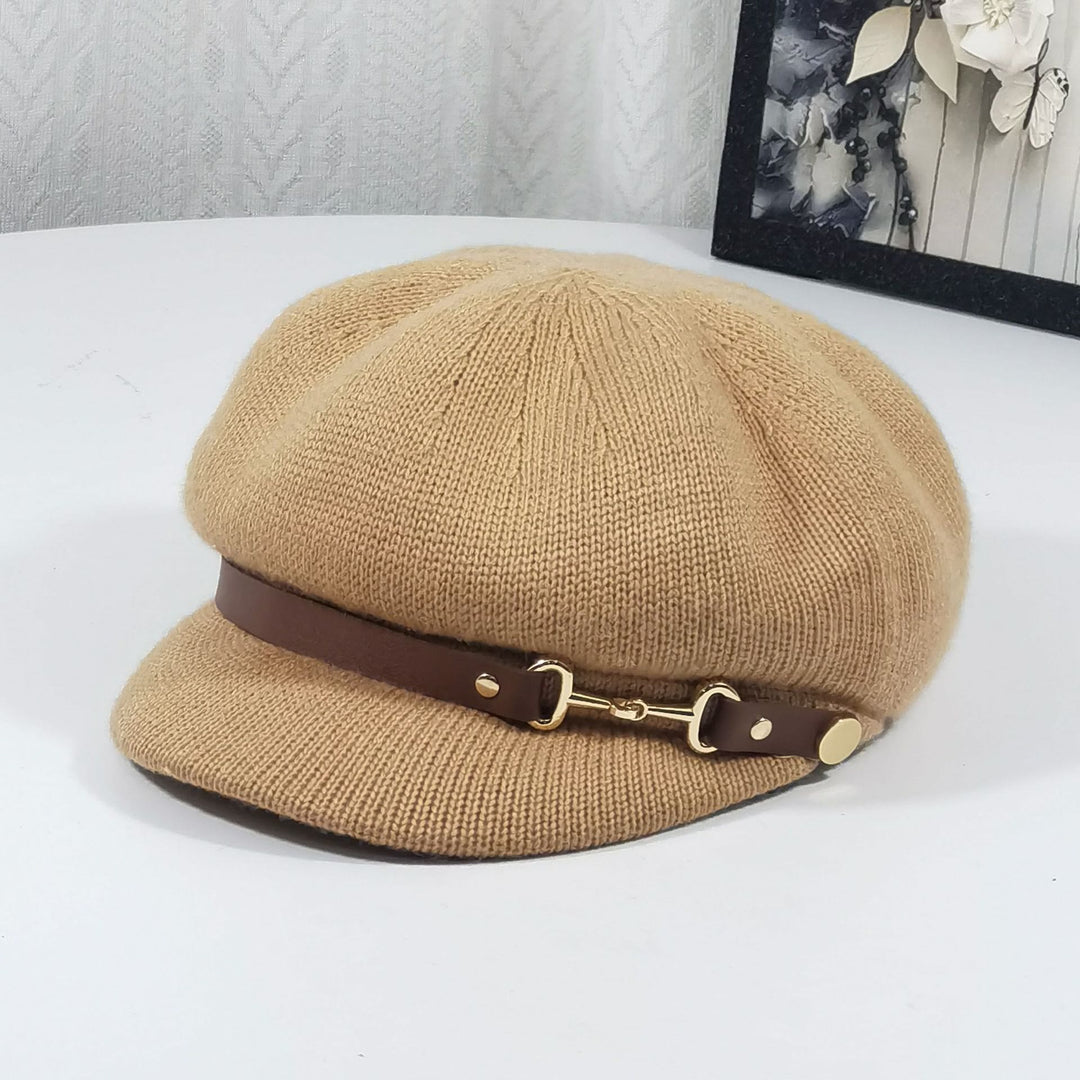 Retro British Style Women's Beret Knitted Hat - Khaki - L (22"-23 1/4") - image 0