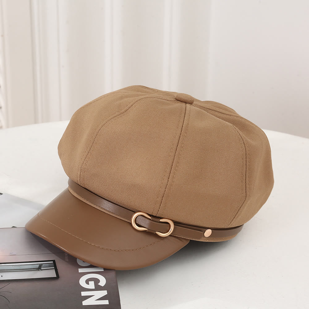 British Style Leather Brim Buckle Women's Beret - Khaki - M (21 5/8"-22 7/8") - image 0