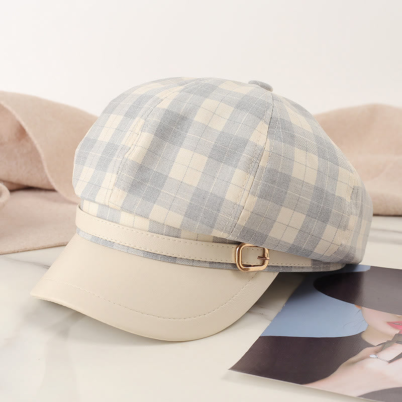 Retro Color Blocking Metal Buckle Women's Beret Hat - Blue - L (22"-23 5/8") - image 1