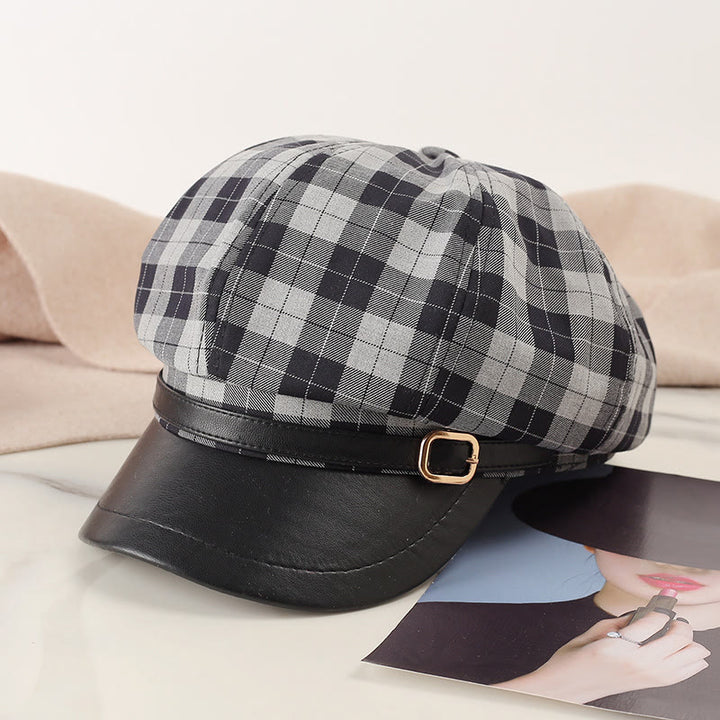 Retro Color Blocking Metal Buckle Women's Beret Hat - Blue - L (22"-23 5/8") - image 1