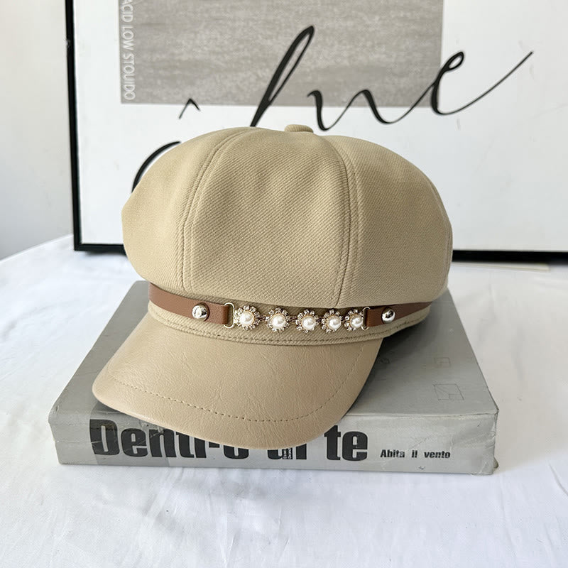 Pearl Sunflower Metal Buckle Women's Winter Beret - Khaki - M (21 1/4"-22 7/8") - image 1