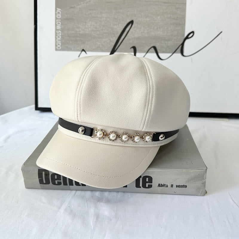 Pearl Sunflower Metal Buckle Women's Winter Beret - Beige - M (21 1/4"-22 7/8") - image 0