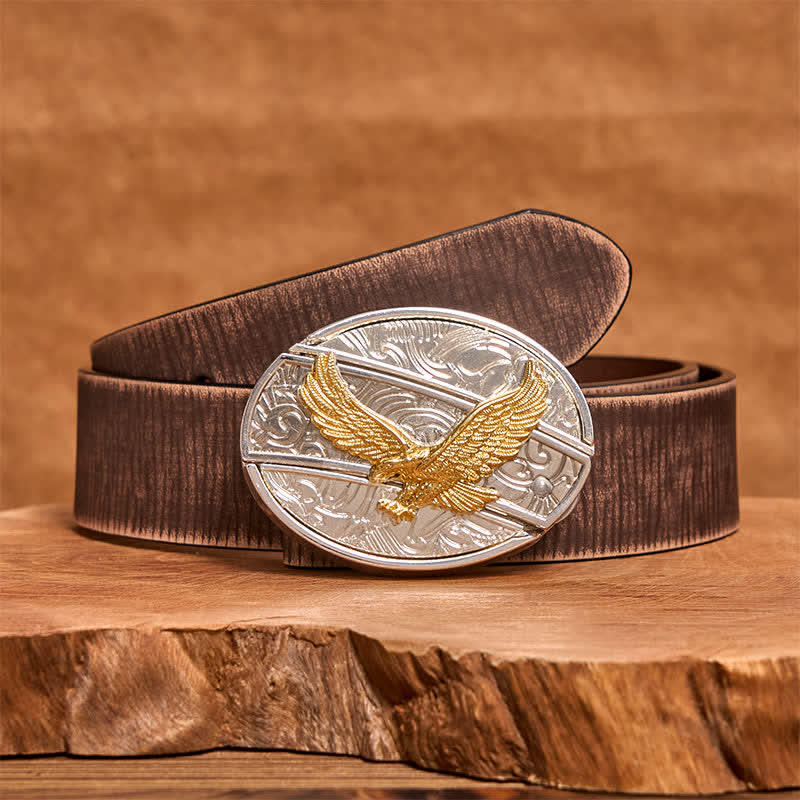 Men's DIY Gold & Silver Eagle Hidden Folding Knife Leather Belt - Eagle - Brown Distressed Belt - 42 - image 6
