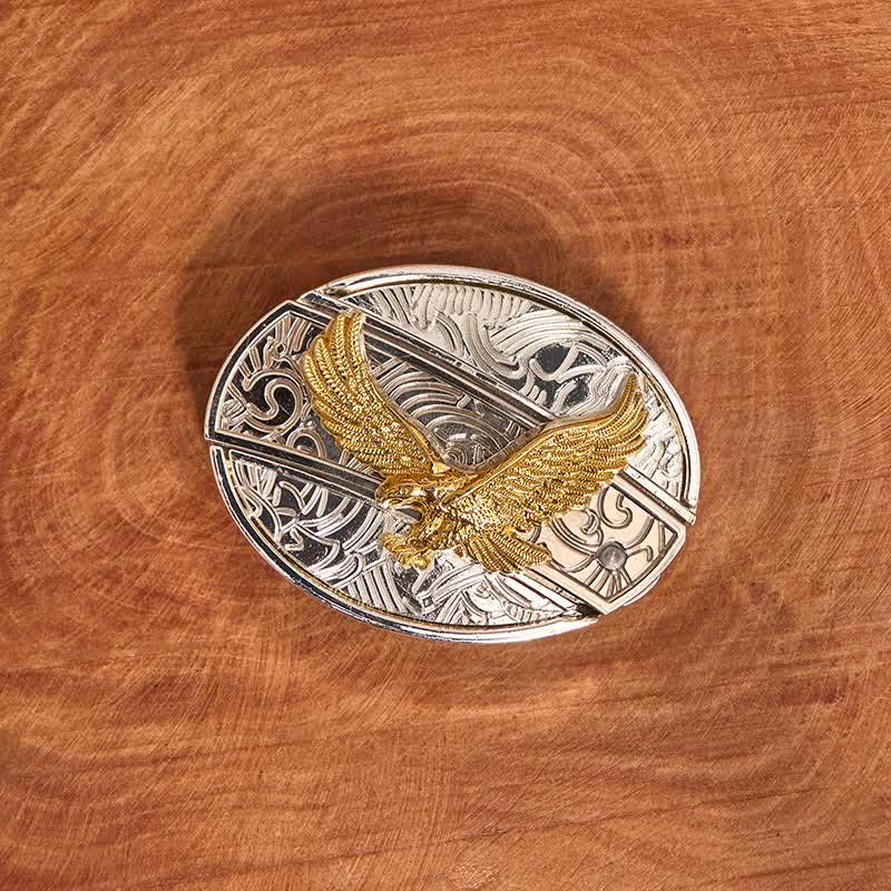 Men's DIY Gold & Silver Eagle Hidden Folding Knife Leather Belt - image 3