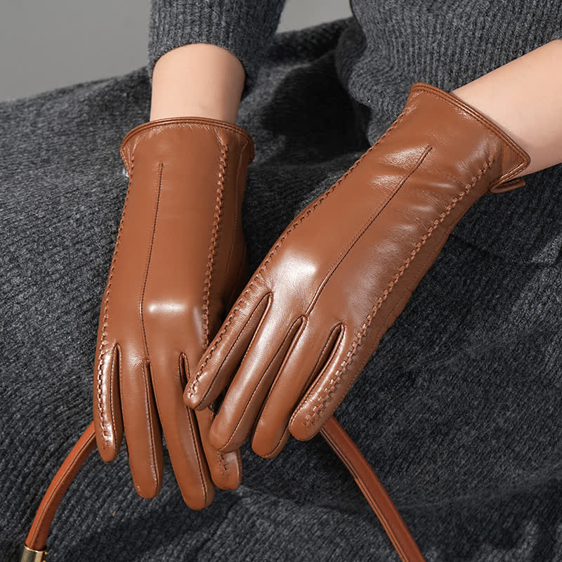 Women's Sheepskin Wrinkle Genuine Leather Leather Gloves - image 1