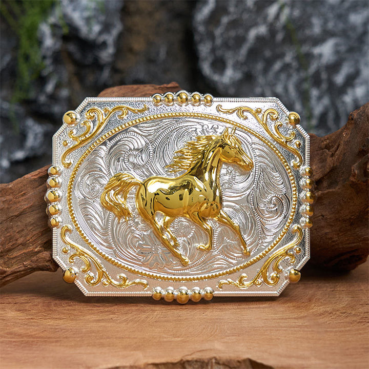 Golden Running Horse DIY Cowboy Buckle Leather Belt - Running Horse - Without Belt - Not Included Belt - image 0