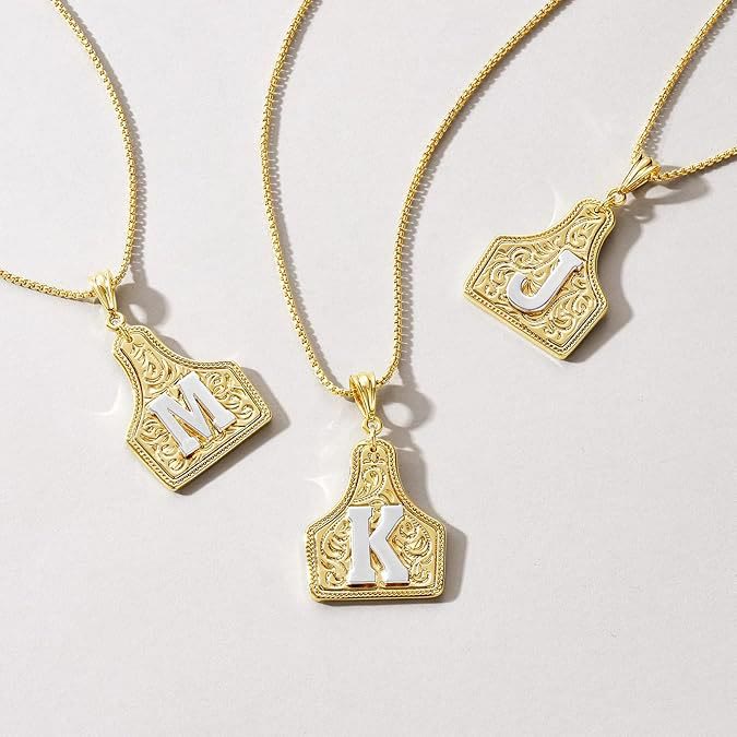 Fashionable Golden Letter Pendant Embossed Necklace - image 2