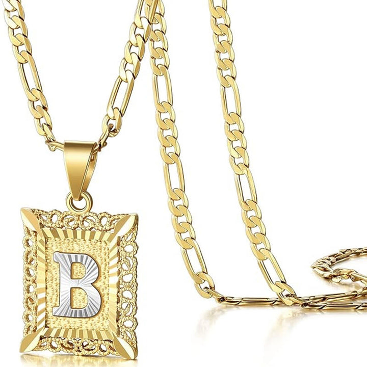 Golden Exquisite Square Hollow Letter Necklace - B - image 5