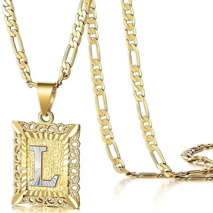 Golden Exquisite Square Hollow Letter Necklace - L - image 15