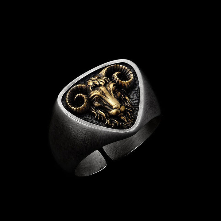 Vintage Western Style Carved Ram Head Ring - Ram Head - image 0