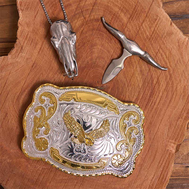 Gold Flying Eagle DIY Belt Buckle Longhorn Bull Pendant Bundle Set - image 2
