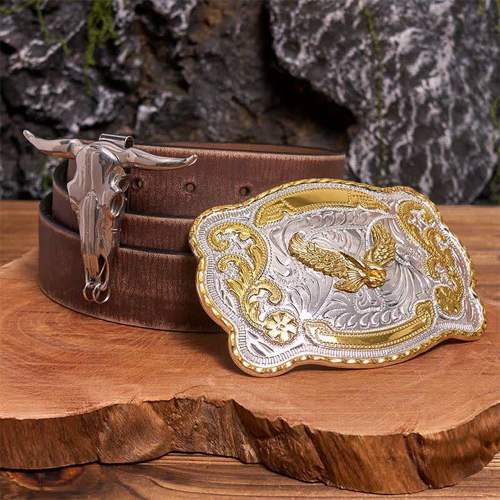 Gold Flying Eagle DIY Belt Buckle Longhorn Bull Pendant Bundle Set - Flying Eagle - Brown Distressed Belt - 42 - image 5