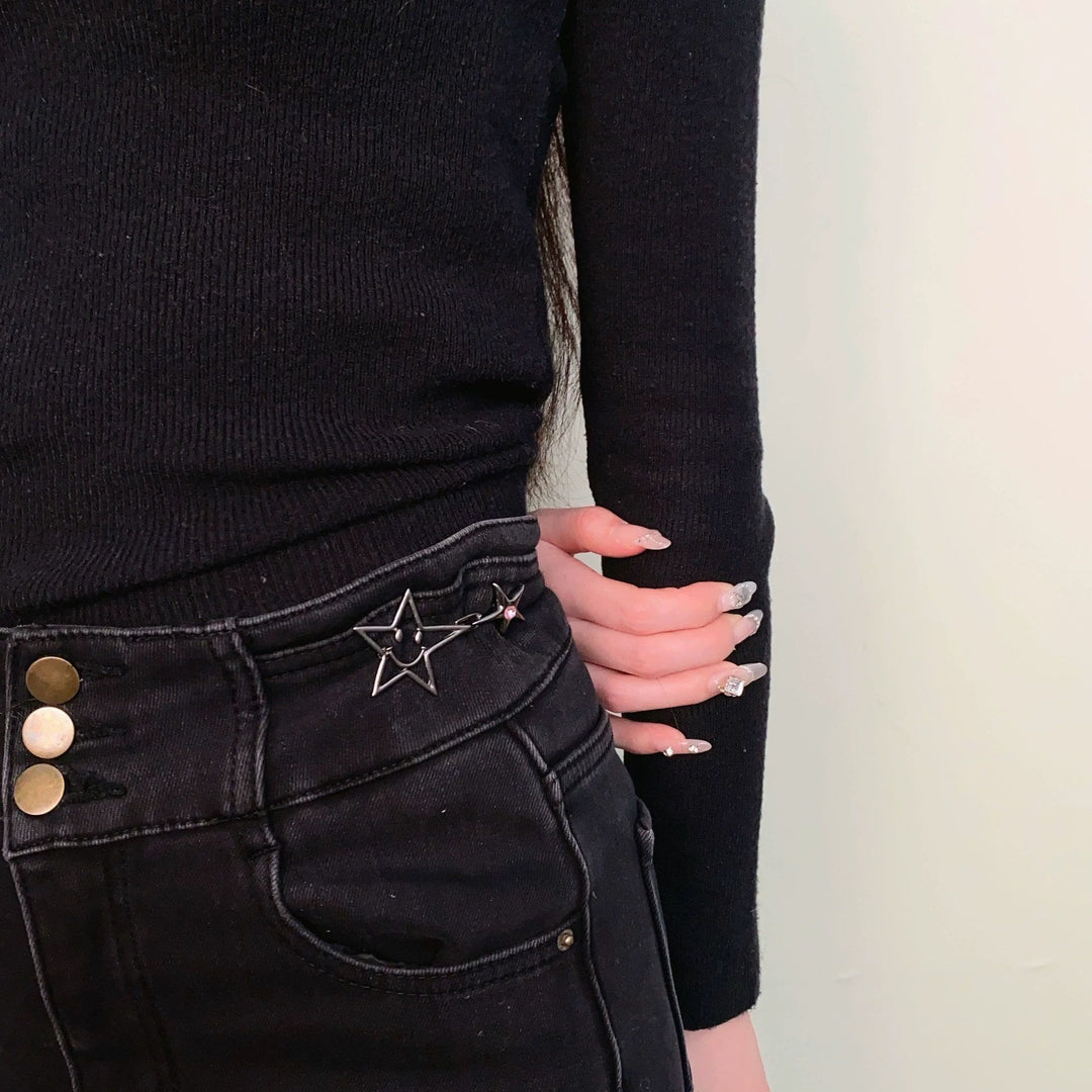 Black Hollow Smiling Face Pentagram Shaped Belt Clip - image 0