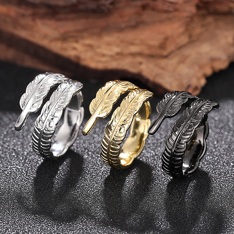 Solid Color Copper Vintage Banana Leaf Adjustable Ring - image 1