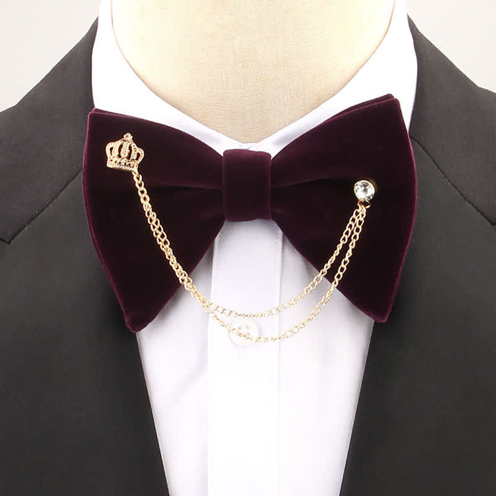 Golden Chain Solid Color Velvet Oversized Pointed Bow Tie - Dark Purple - image 7