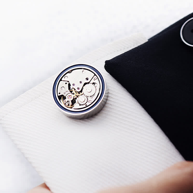 Mechanical Movements Shape Steampunk Gears Blue Ring Cufflinks - image 1