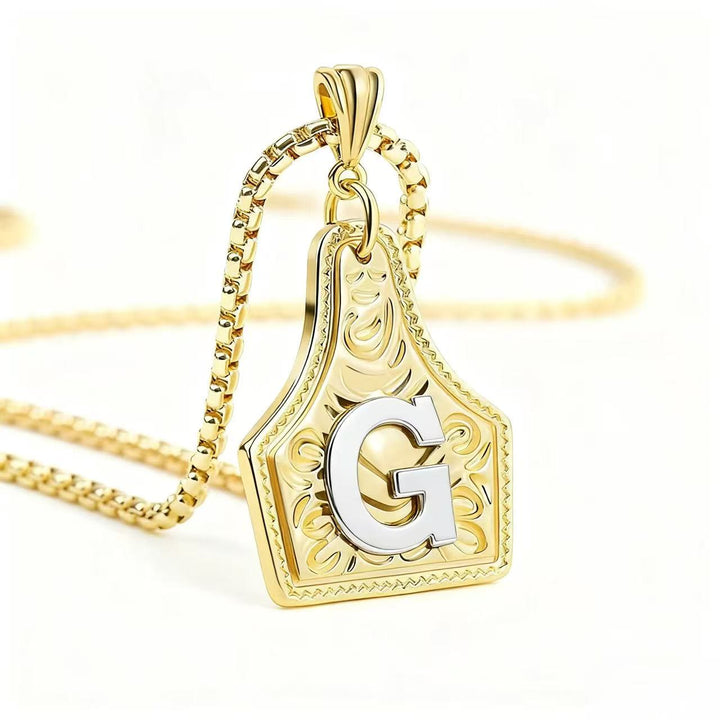 Golden & Silver Exquisite Letter Pendant Embossed Necklace - Golden - G - image 10