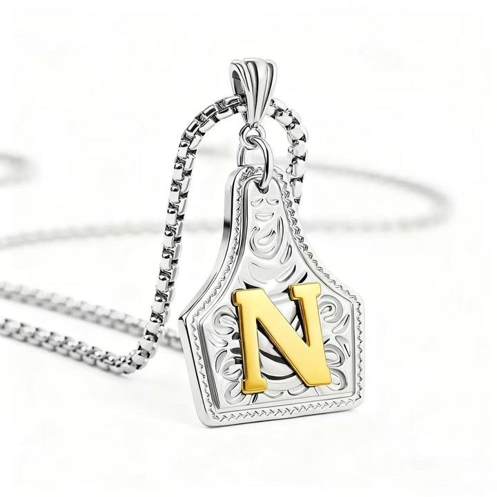Golden & Silver Exquisite Letter Pendant Embossed Necklace - Silver - N - image 43