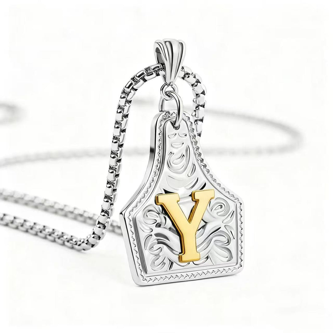 Golden & Silver Exquisite Letter Pendant Embossed Necklace - Silver - Y - image 54