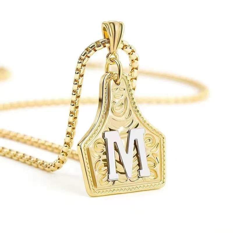 Golden & Silver Exquisite Letter Pendant Embossed Necklace - Golden - M - image 16