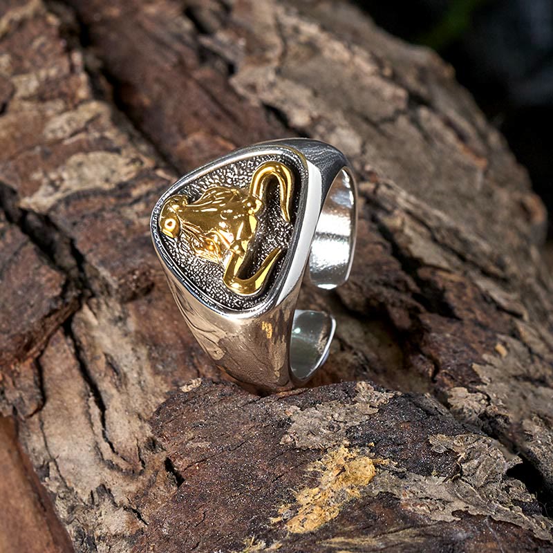 Men's Domineering Rock Bull Horse Totem Opening Adjustable Ring - image 3