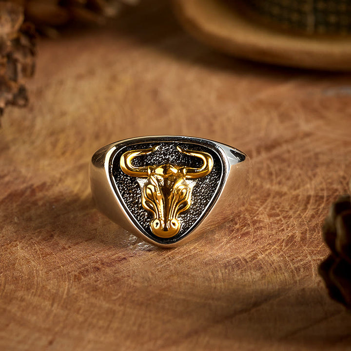 Men's Domineering Rock Bull Horse Totem Opening Adjustable Ring - Antique Gold - image 0