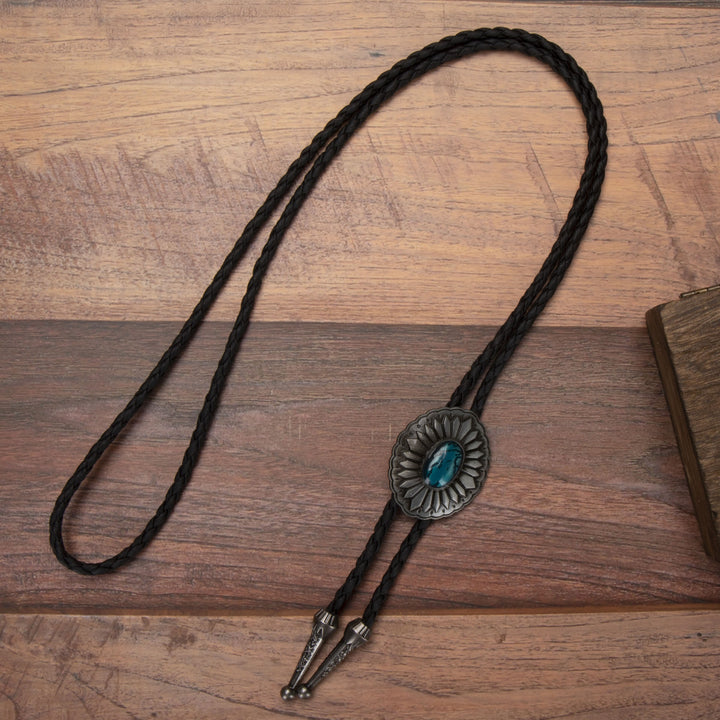 Exquisite Silver Oval Plate Turquoise Pendant Bolo Tie - #1 - image 2