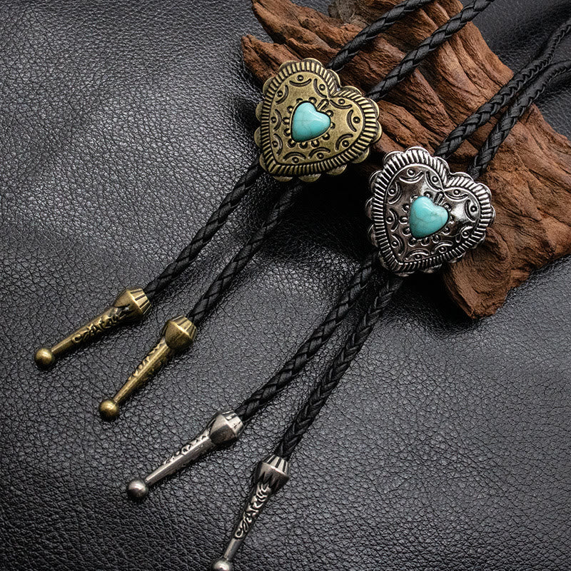 Creative Heart Shaped Turquoise Pendant Bolo Tie - image 0