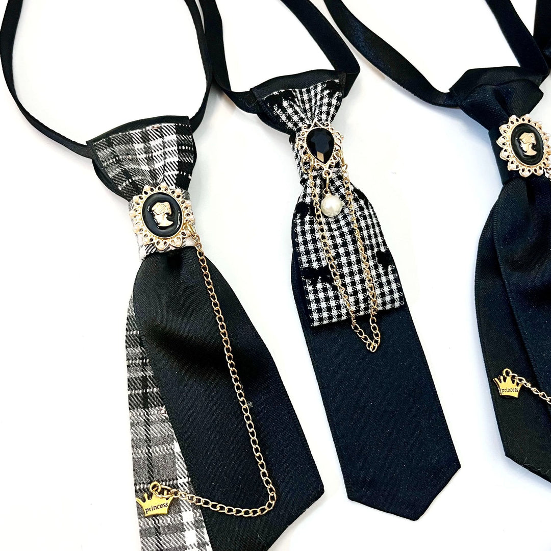 Pre-tied Black Peach Heart Pearl Fashionable Necktie - image 2
