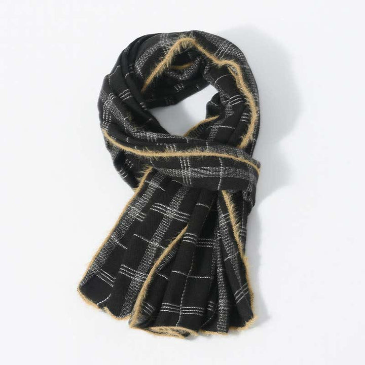 Timeless Classic Plaid Pattern Scarf With Furry Trim - image 6