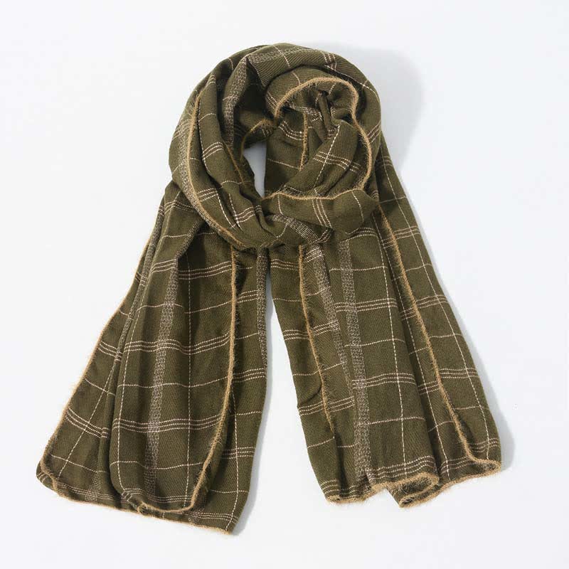 Timeless Classic Plaid Pattern Scarf With Furry Trim - Army Green - image 11