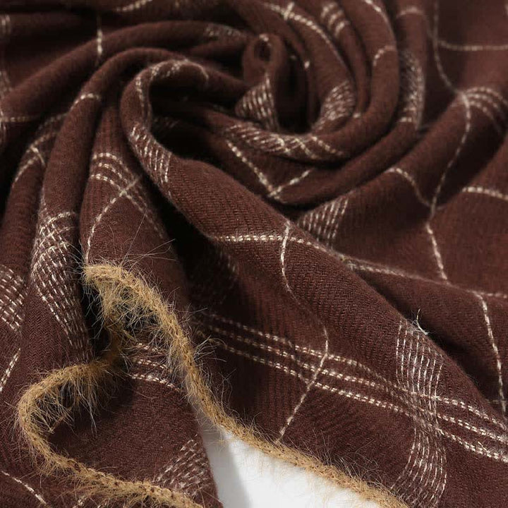 Timeless Classic Plaid Pattern Scarf With Furry Trim - image 2